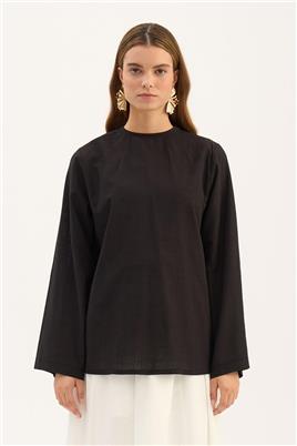 Arkası Fiyonklu Bluz Siyah