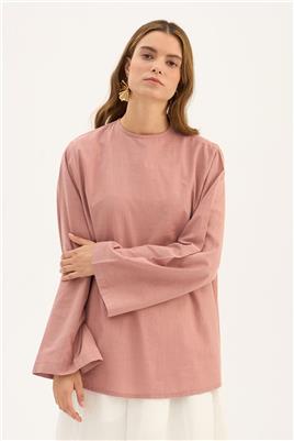 Arkası Fiyonklu Bluz Pudra