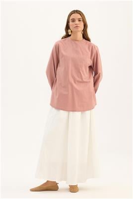 Arkası Fiyonklu Bluz Pudra