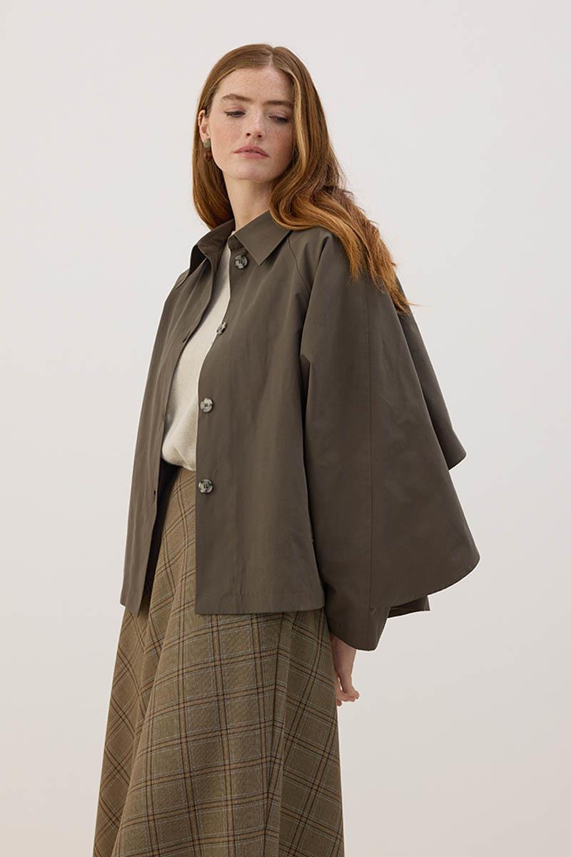 Arkası Pelerinli Ceket Haki