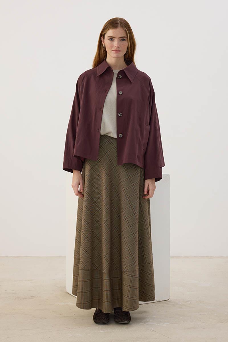 Arkası Pelerinli Ceket Mürdüm