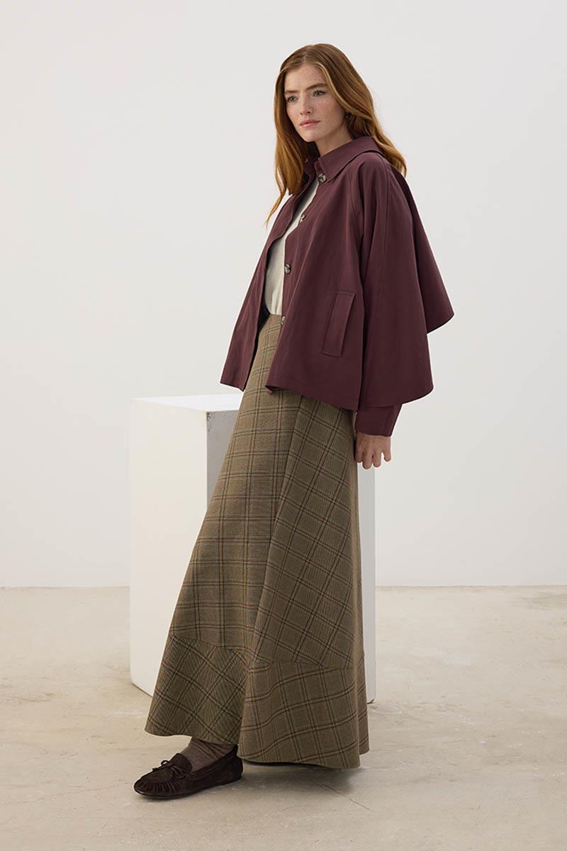 Arkası Pelerinli Ceket Mürdüm