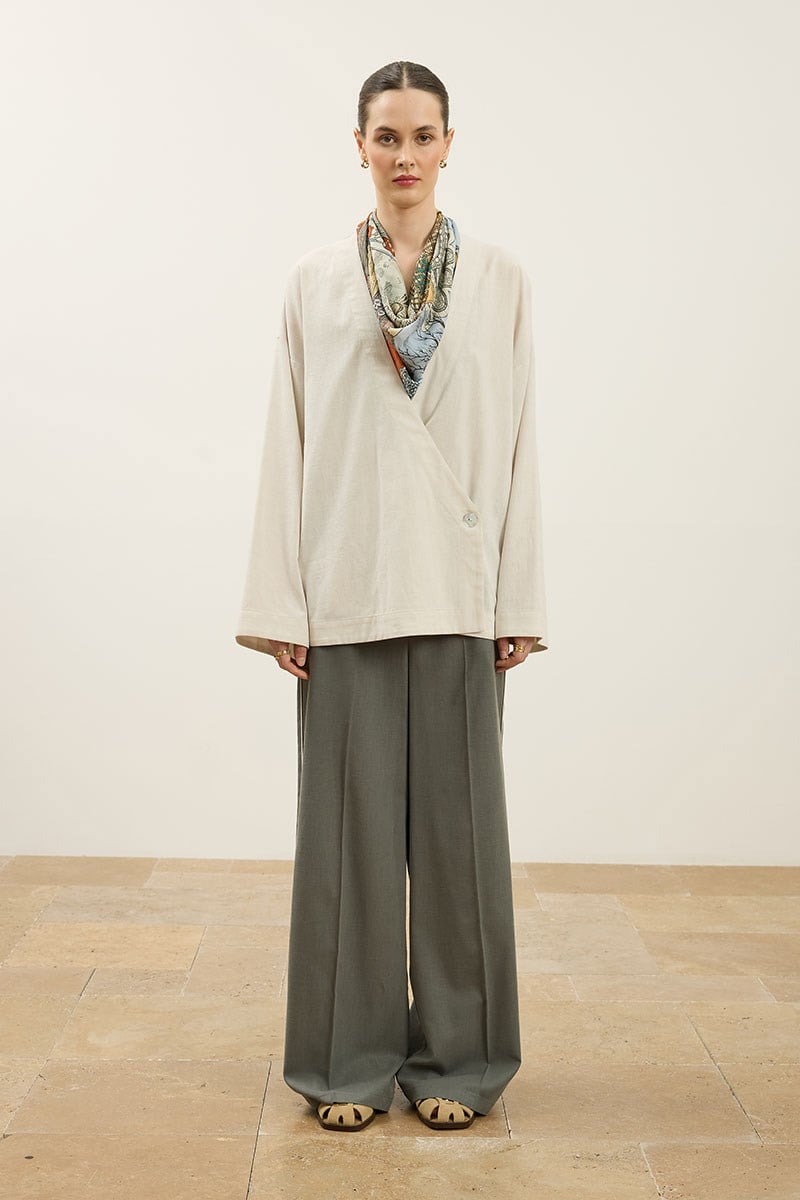 Asimetrik Kapamalı Kimono Taş