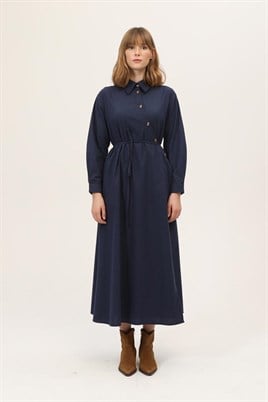 Asimetrik Kesim Elbise Lacivert