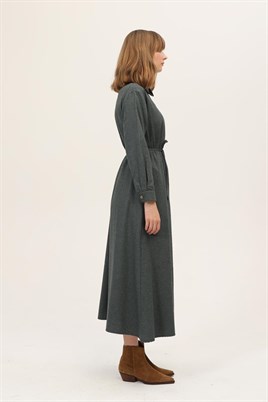 Asimetrik Kesim Elbise Koyu yeşil