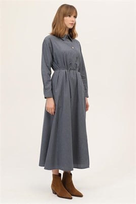 Asimetrik Kesim Elbise İndigo