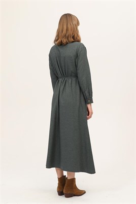 Asimetrik Kesim Elbise Koyu yeşil