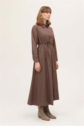Asimetrik Kesim Elbise Kahverengi