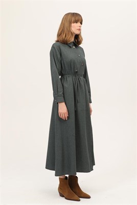 Asimetrik Kesim Elbise Koyu yeşil