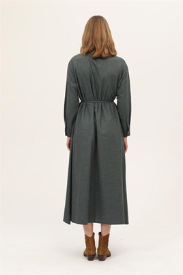 Asimetrik Kesim Elbise Koyu yeşil