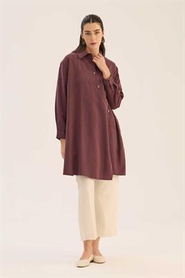 Asimetrik Kesim Gömlek Bordo