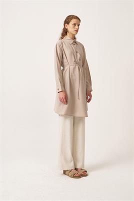 Asimetrik Kesim Gömlek Bej