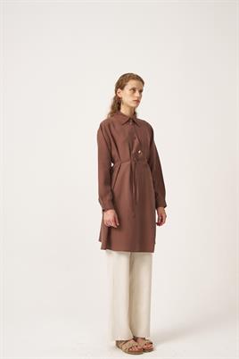 Asimetrik Kesim Gömlek Kahverengi