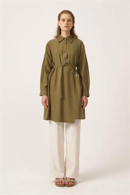 Asimetrik Kesim Gömlek Haki