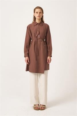 Asimetrik Kesim Gömlek Kahverengi