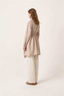 Asimetrik Kesim Gömlek Bej