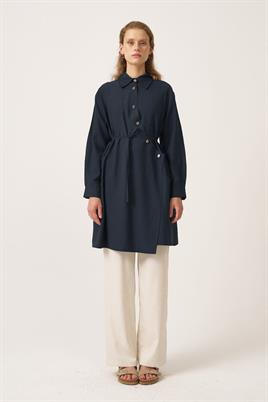 Asimetrik Kesim Gömlek Lacivert