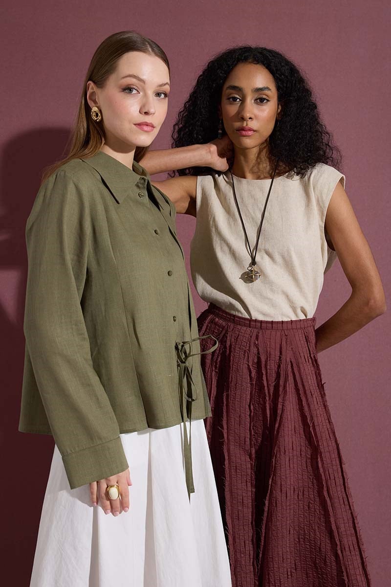 Bağcıklı Kimono Gömlek Haki