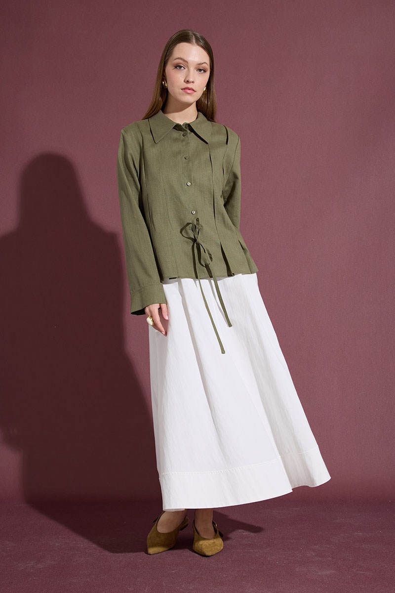 Bağcıklı Kimono Gömlek Haki