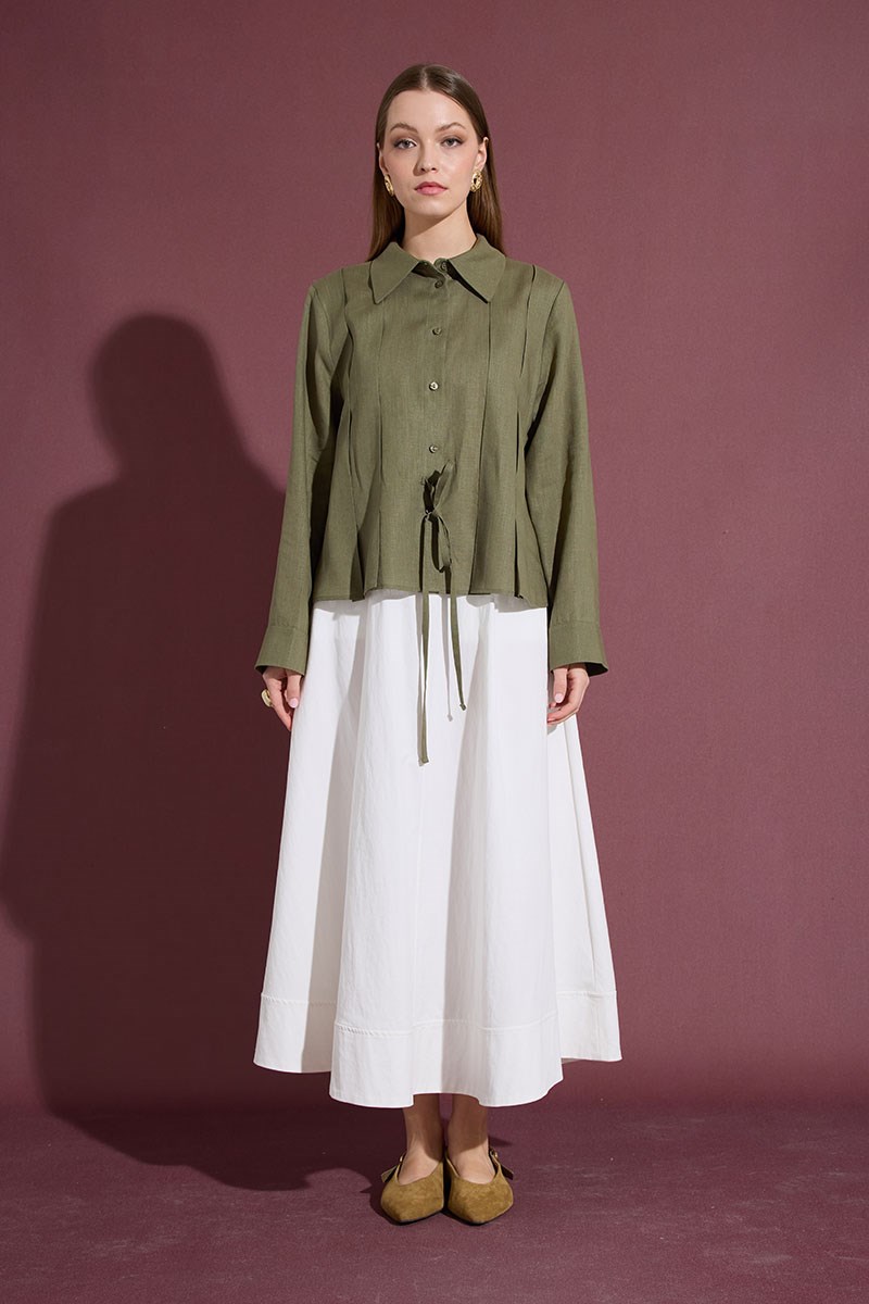 Bağcıklı Kimono Gömlek Haki