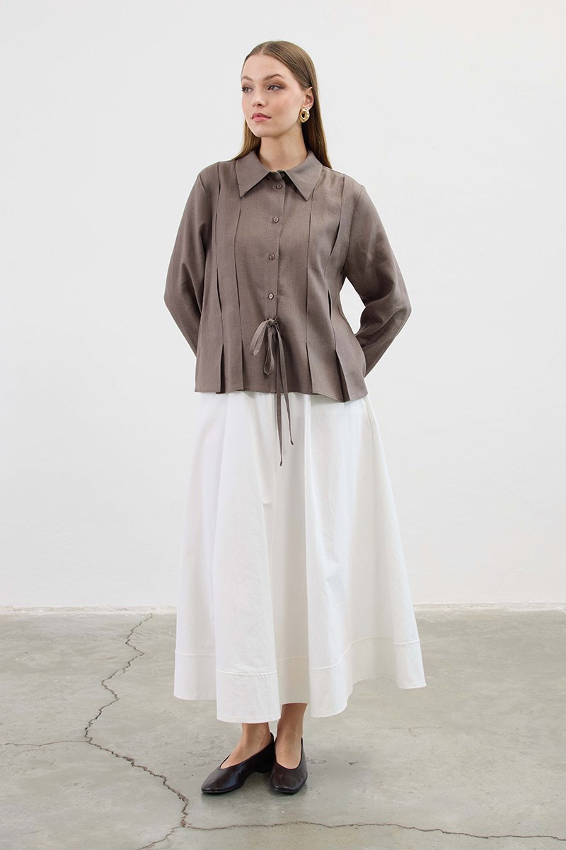 Bağcıklı Kimono Gömlek Koyu Vizon