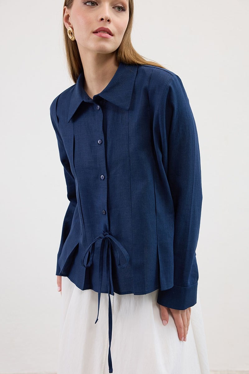 Bağcıklı Kimono Gömlek Lacivert