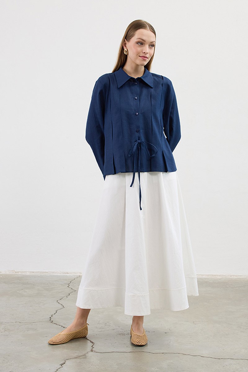 Bağcıklı Kimono Gömlek Lacivert