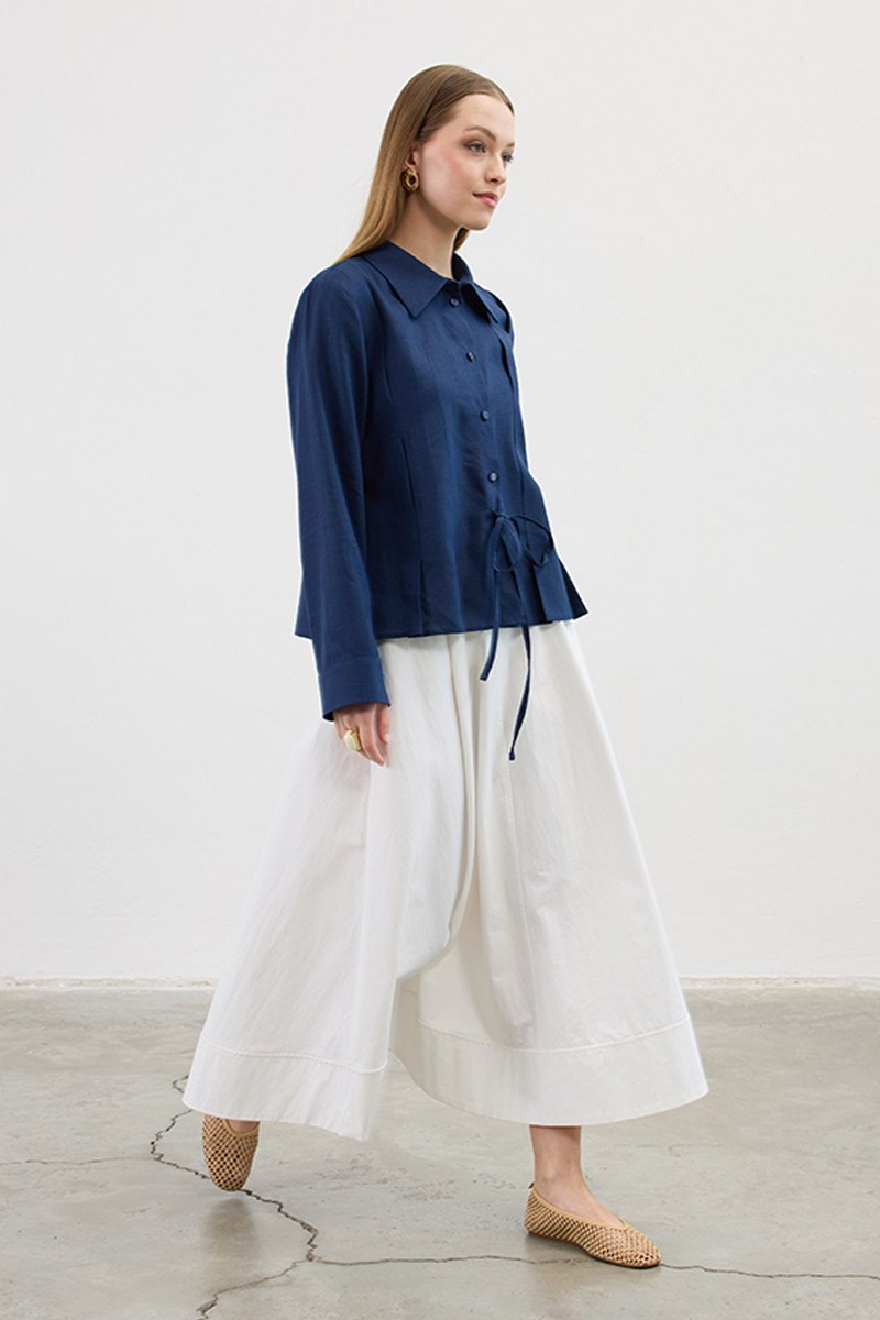 Bağcıklı Kimono Gömlek Lacivert