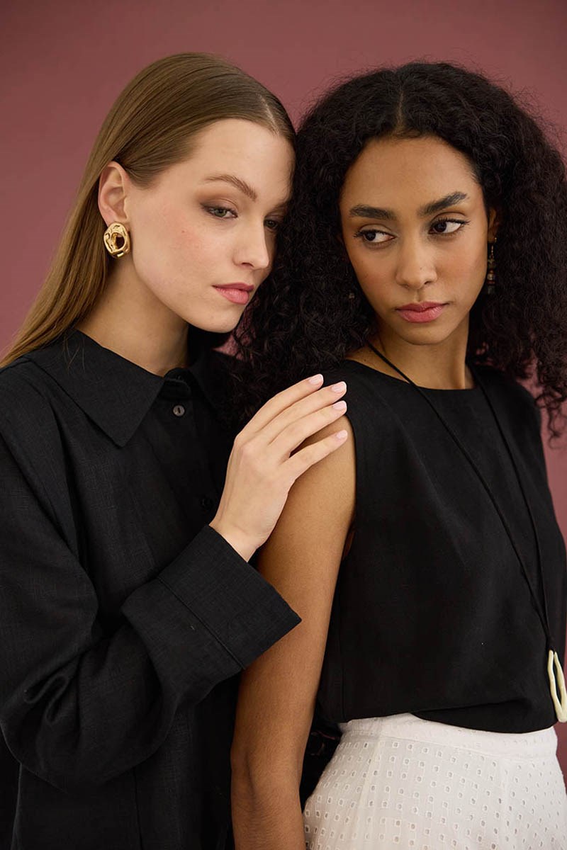 Bağcıklı Kimono Gömlek Siyah