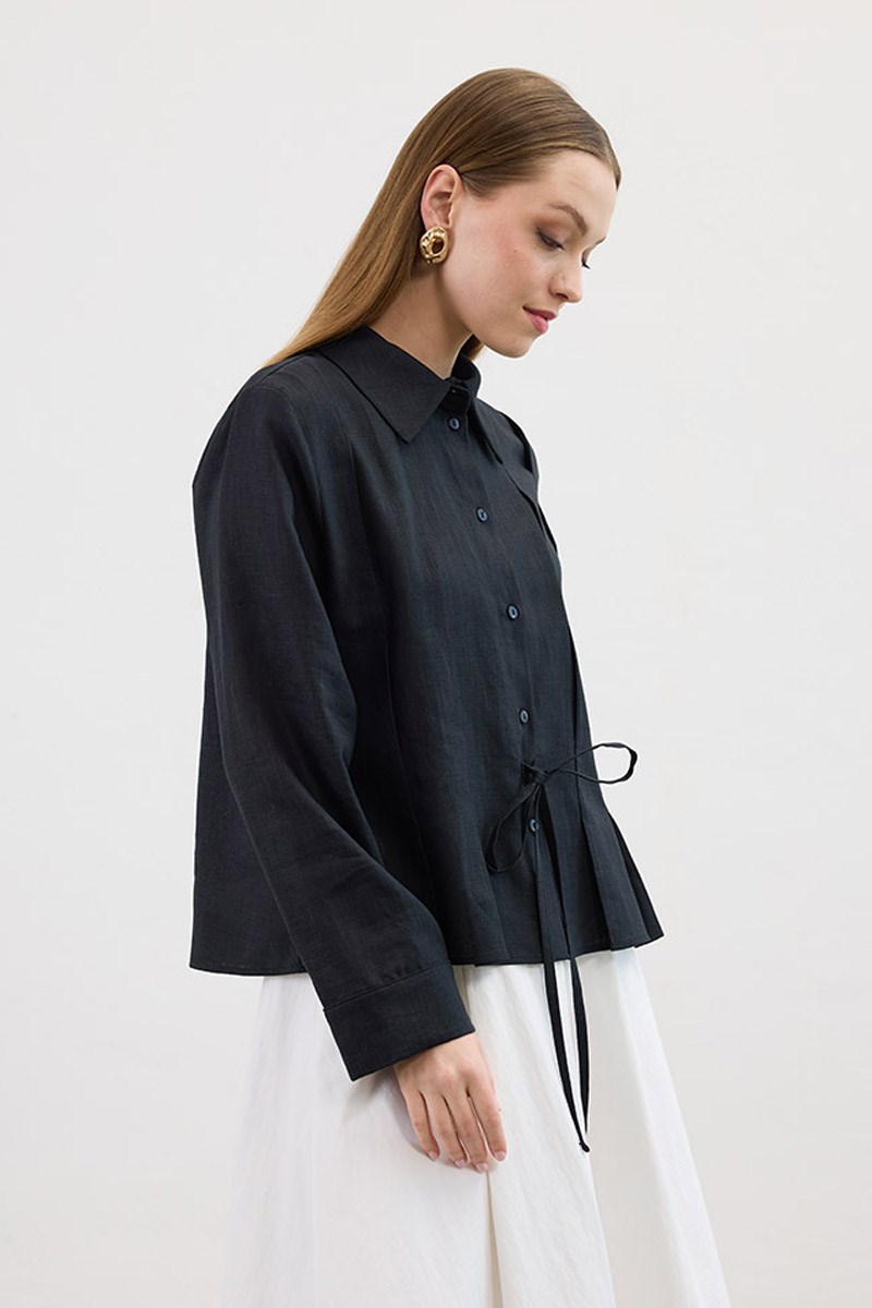 Bağcıklı Kimono Gömlek Siyah