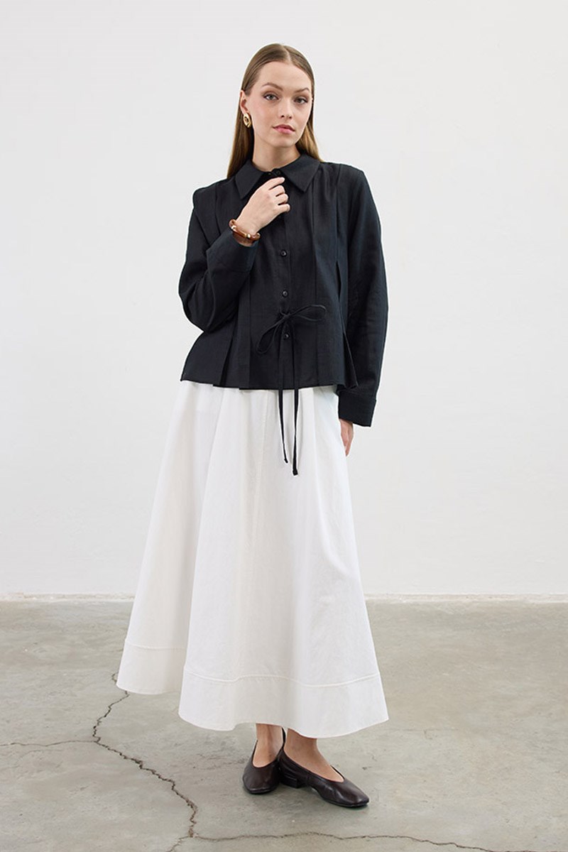 Bağcıklı Kimono Gömlek Siyah