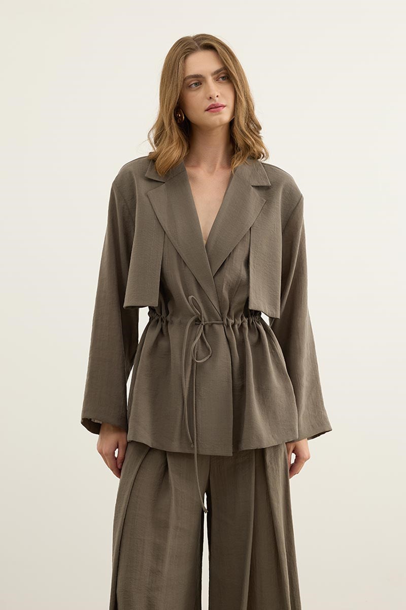 Bağcıklı Tensel Blazer Ceket Haki