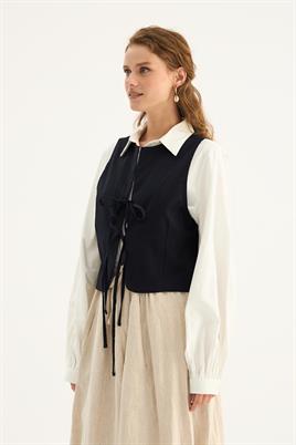 Bağlama Detaylı Yelek Lacivert