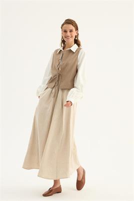 Bağlama Detaylı Yelek Camel