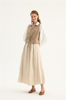 Bağlama Detaylı Yelek Camel