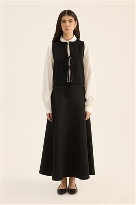 Bağlama Detaylı Yelek Siyah