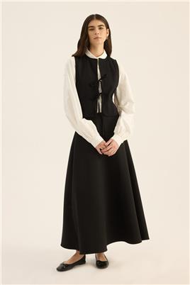 Bağlama Detaylı Yelek Siyah