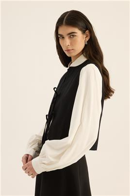 Bağlama Detaylı Yelek Siyah