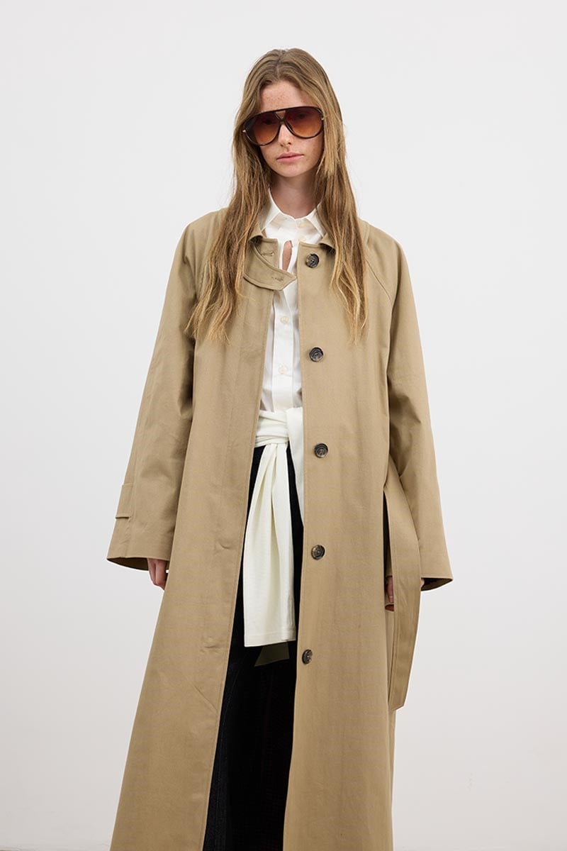 Bakalit Düğmeli Gabardin Trençkot Camel