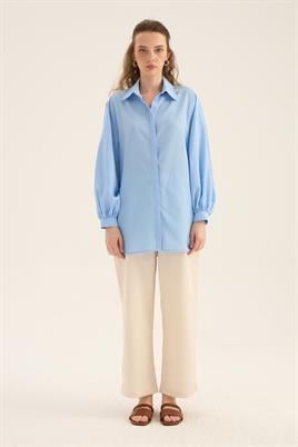 Balon Kollu Gömlek Mavi