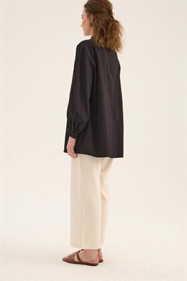 Balon Kollu Gömlek Siyah