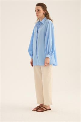 Balon Kollu Gömlek Mavi