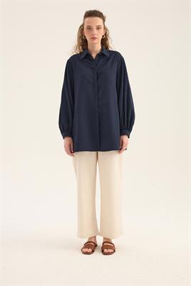 Balon Kollu Gömlek Lacivert