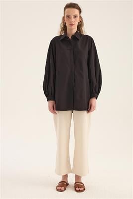 Balon Kollu Gömlek Siyah
