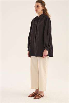 Balon Kollu Gömlek Siyah