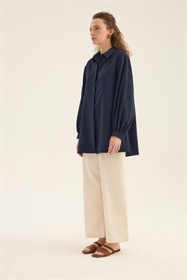 Balon Kollu Gömlek Lacivert