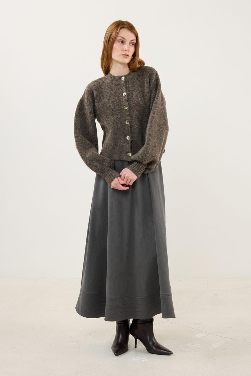 Balon Kollu Örme Hırka Kahve Melanj