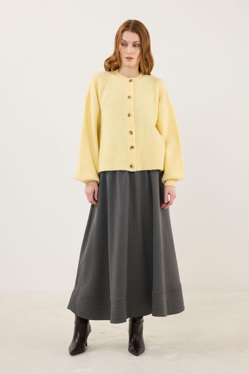 Balon Kollu Örme Hırka Soft Sarı