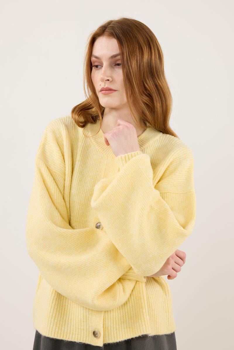 Balon Kollu Örme Hırka Soft Sarı