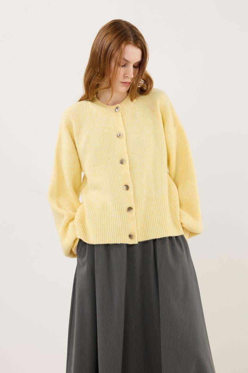 Balon Kollu Örme Hırka Soft Sarı